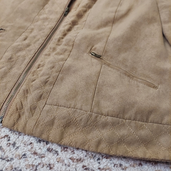 Dressbarn Faux Suede Jacket Womens Sz M Brown Tan Full Zip Blazer Lined Neutral - Picture 4 of 16